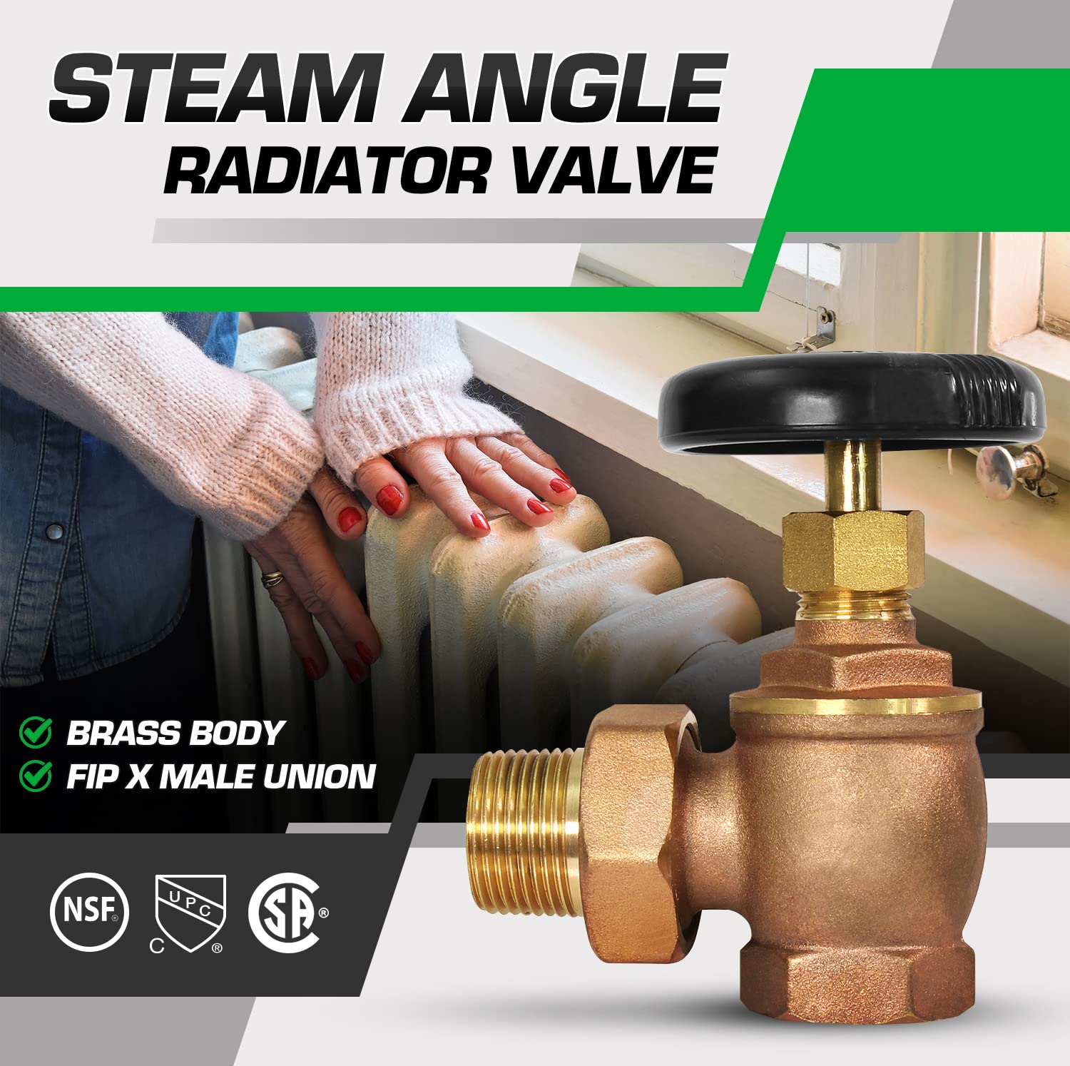 Midline Valve 6I564 Válvula de radiador de vapor; Control de temperatura de ventilación de aire; 3/4 "FIP x unión macho; latón, 0.75"