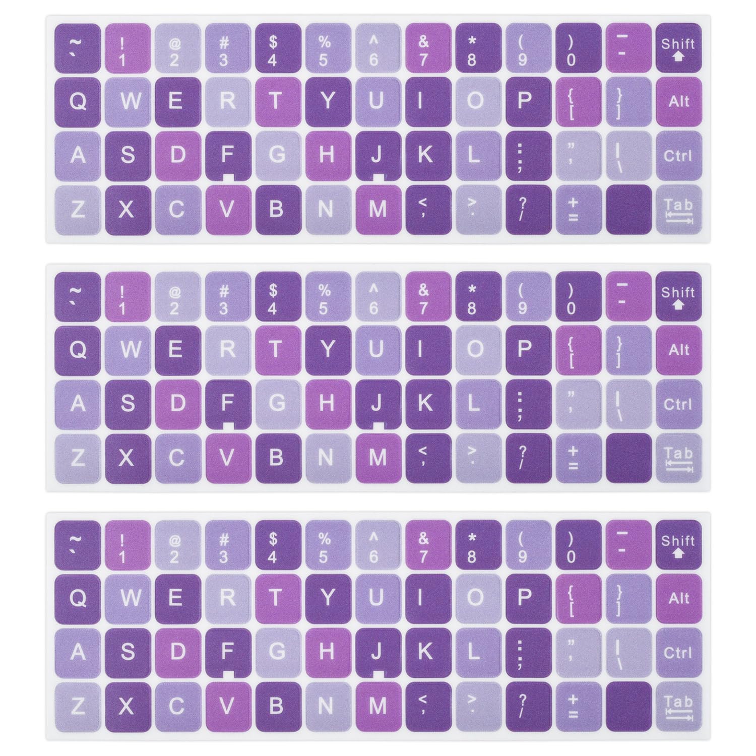 Universal English Keyboard Stickers - 3PCS Replacement English Alphabet Keyboard Stickers with Purple Matte Background Black Lettering for Computer Laptop Notebook Desktop