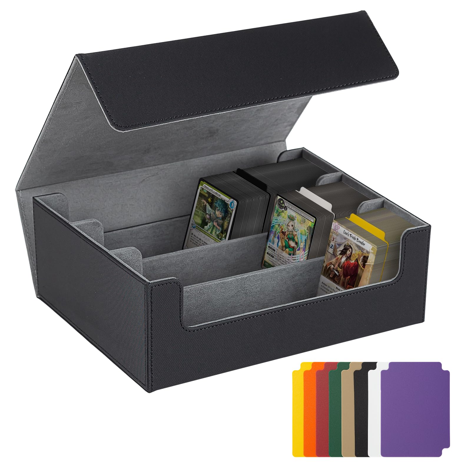 Leather Card Storage Box with 8 PCS Dividers, Holds 1800+ Magic/MTG/YGO/PKM/Sports Sleeved Cards, Magnetic Closure