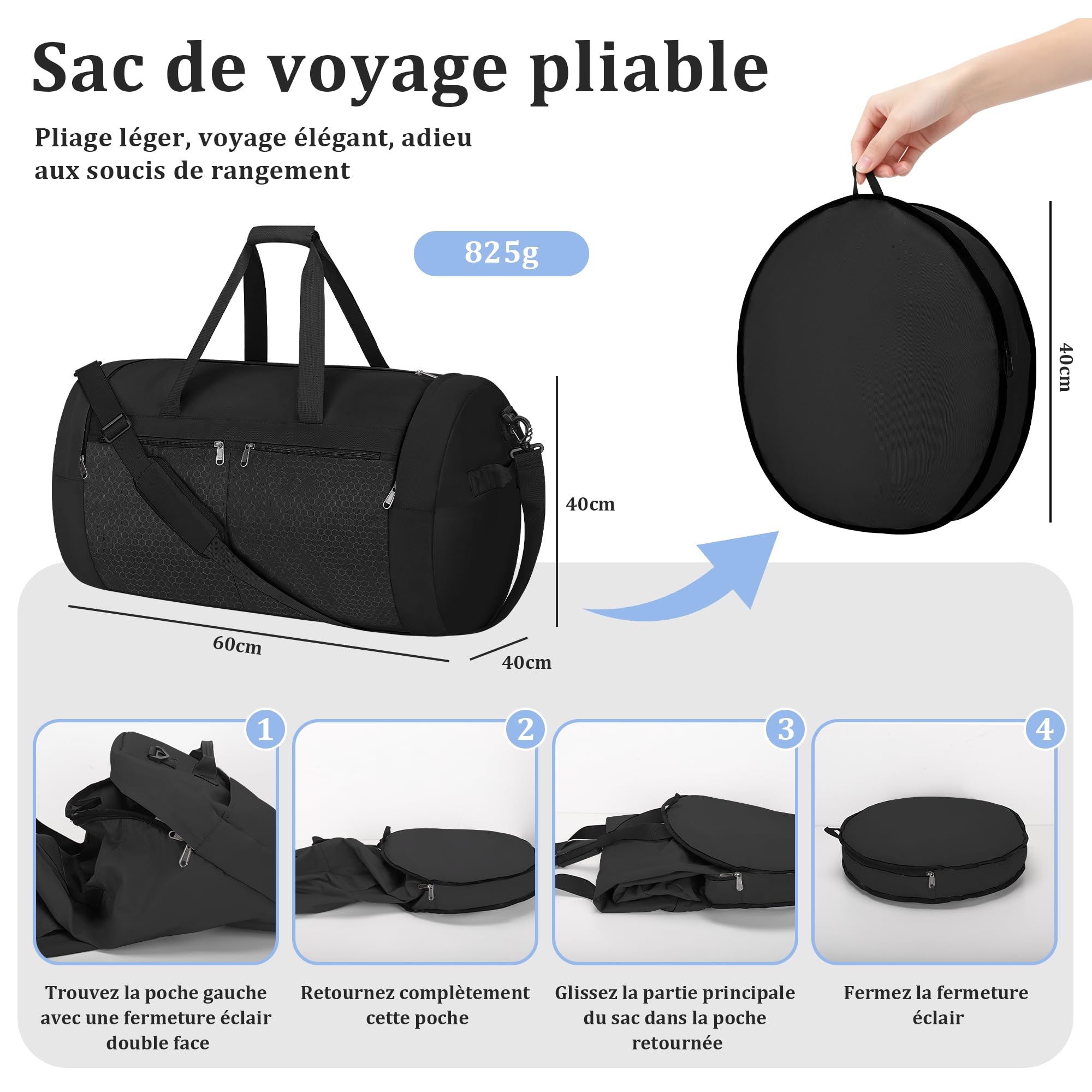 Sac de Voyage Léger 80L Pliable, Imperméable avec Compartiment Chaussures | Grand Capacité, Poches Multiples, Portable et Ventilé, Idéal pour Sport et Voyage, Unisexe pour Femmes et Hommes