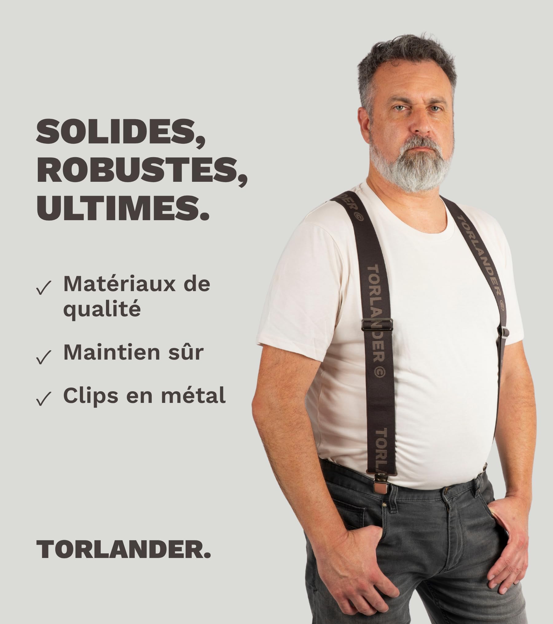 Bretelles homme extra larges, en cuir de vachette véritable, largeur 5 cm, pour pantalons de travail et de ski | Longueur max. 135 cm, pour les personnes mesurant jusqu’à 2 m