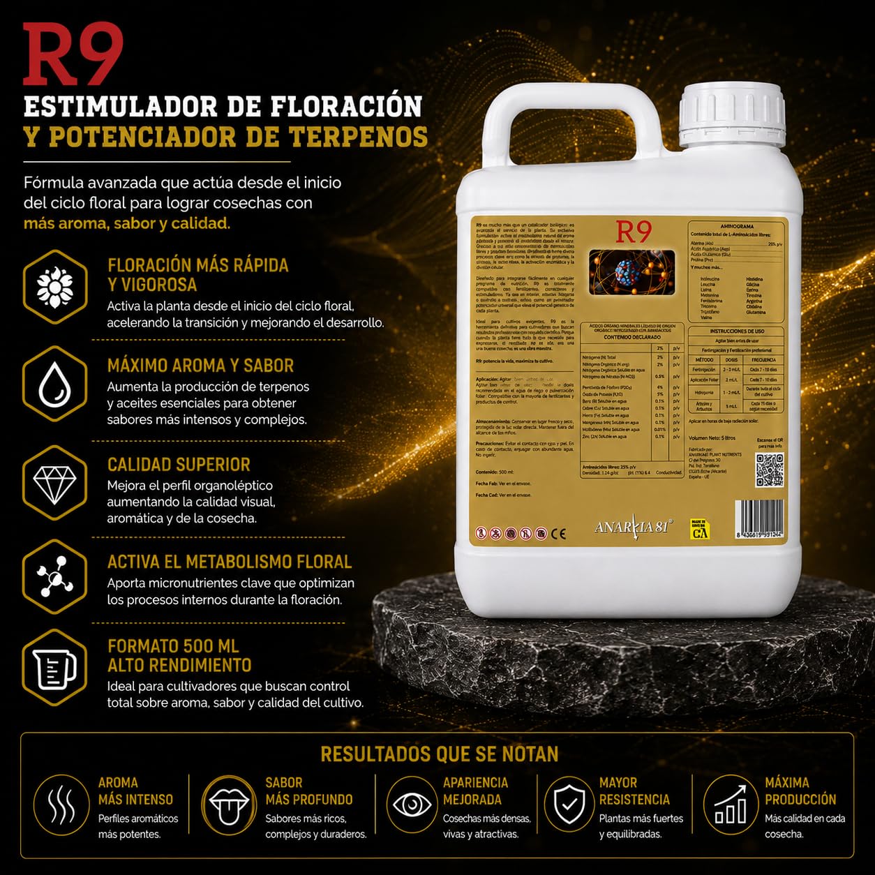 R9 5 L – Potenciador de Terpenos y Floración Estimulador Aroma Sabor Fertilizante Líquido Cultivo Interior y Exterior - Anarkia81