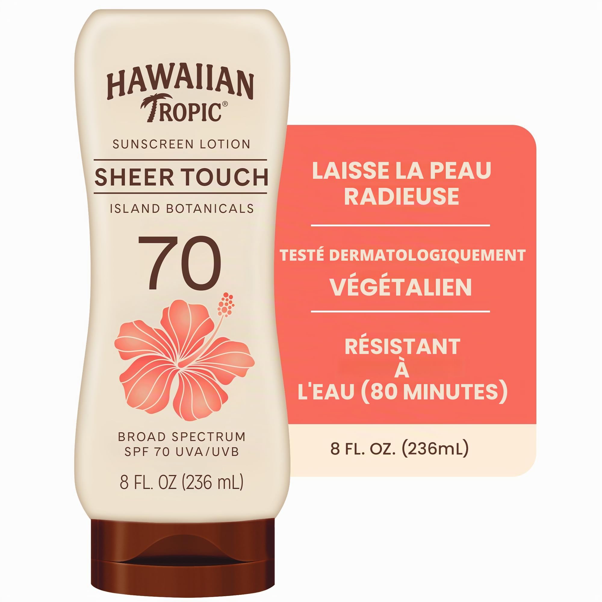 Hawaiian Tropic Sheer Touch Lotion solaire SPF 70, 236,8 g | Crème solaire hawaïenne Tropique SPF 70, écran solaire SPF élevé, écran solaire sans oxybenzone, crème solaire hydratante, crème solaire