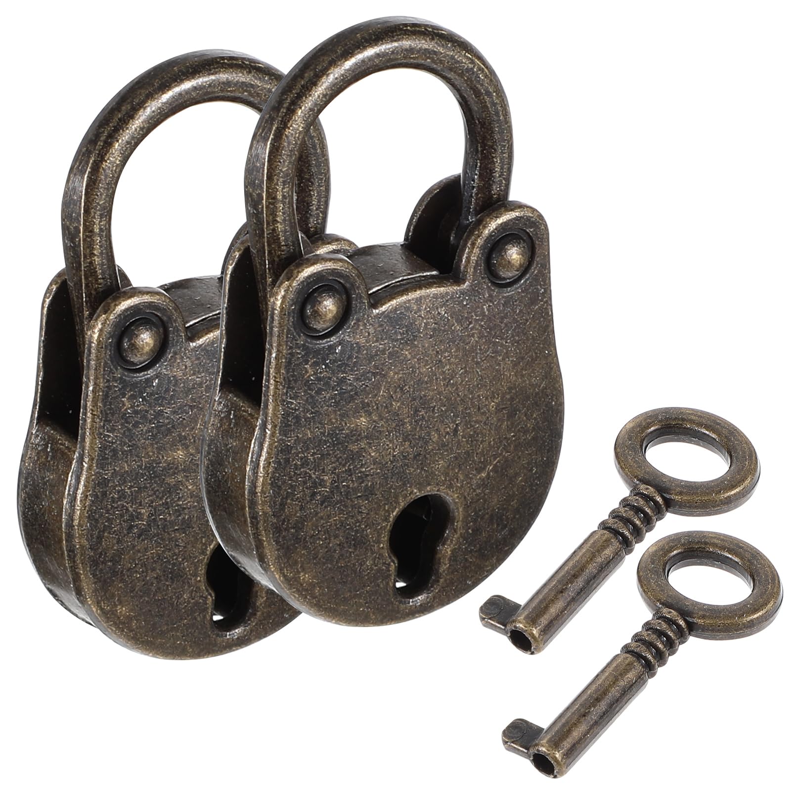 Grevosea 2 Pcs Mini Antique Padlock, Bear Head Shaped Padlock with Key Vintage Bronze Metal Lock for Jewelry Box Diary Book Handbag Storage Box Suitcase Decorative Lock