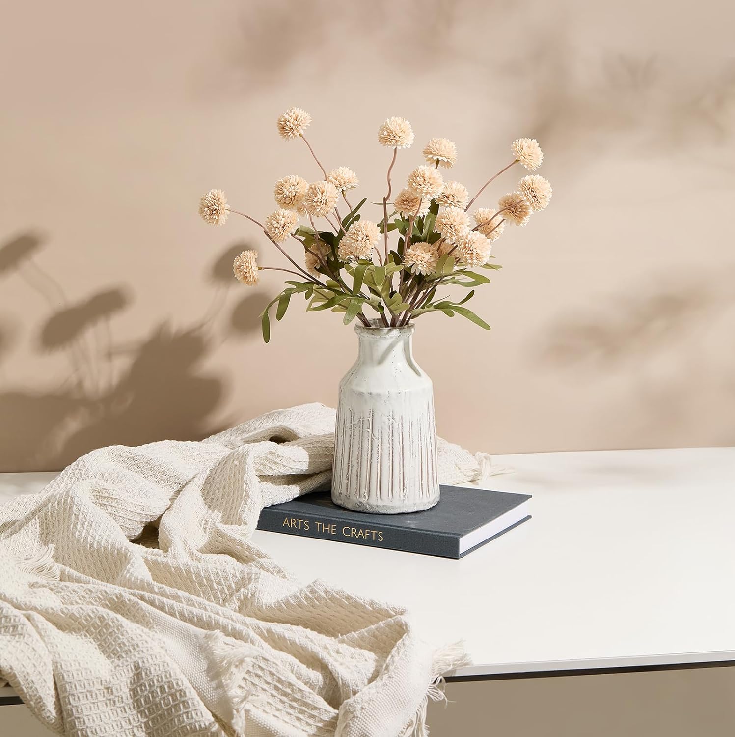 5Pcs Beige Pompon Mums Artificial Flowers,Fake Kiku Mini Silk Chrysanthemum with Long Stems-Silk Mums Faux Flowers for DIY Bouquet Centerpieces Wedding Fillers Home Decoration - Image 4