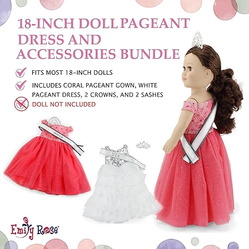 Miniatura 5 de Emily Rose Ropa de muñeca de 18 pulgadas, vestido de concurso de 6 piezas y accesorios de muñeca de 18 pulgadas con fajas y coronas, juego de regalo