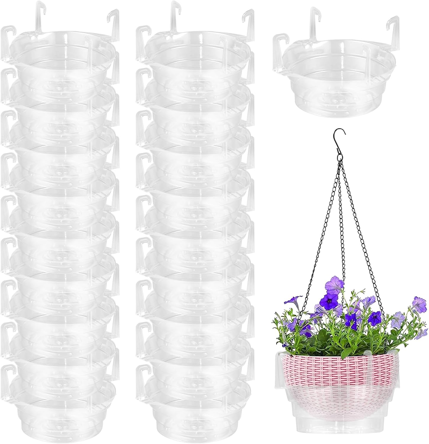 20 Pcs Hanging Basket Water Catcher, Reusable Plant Water Catcher Tray, Clear Plastics Plant Saucers Drip Pans for Hanging Basket Indoor and Outdoor(10 inches)