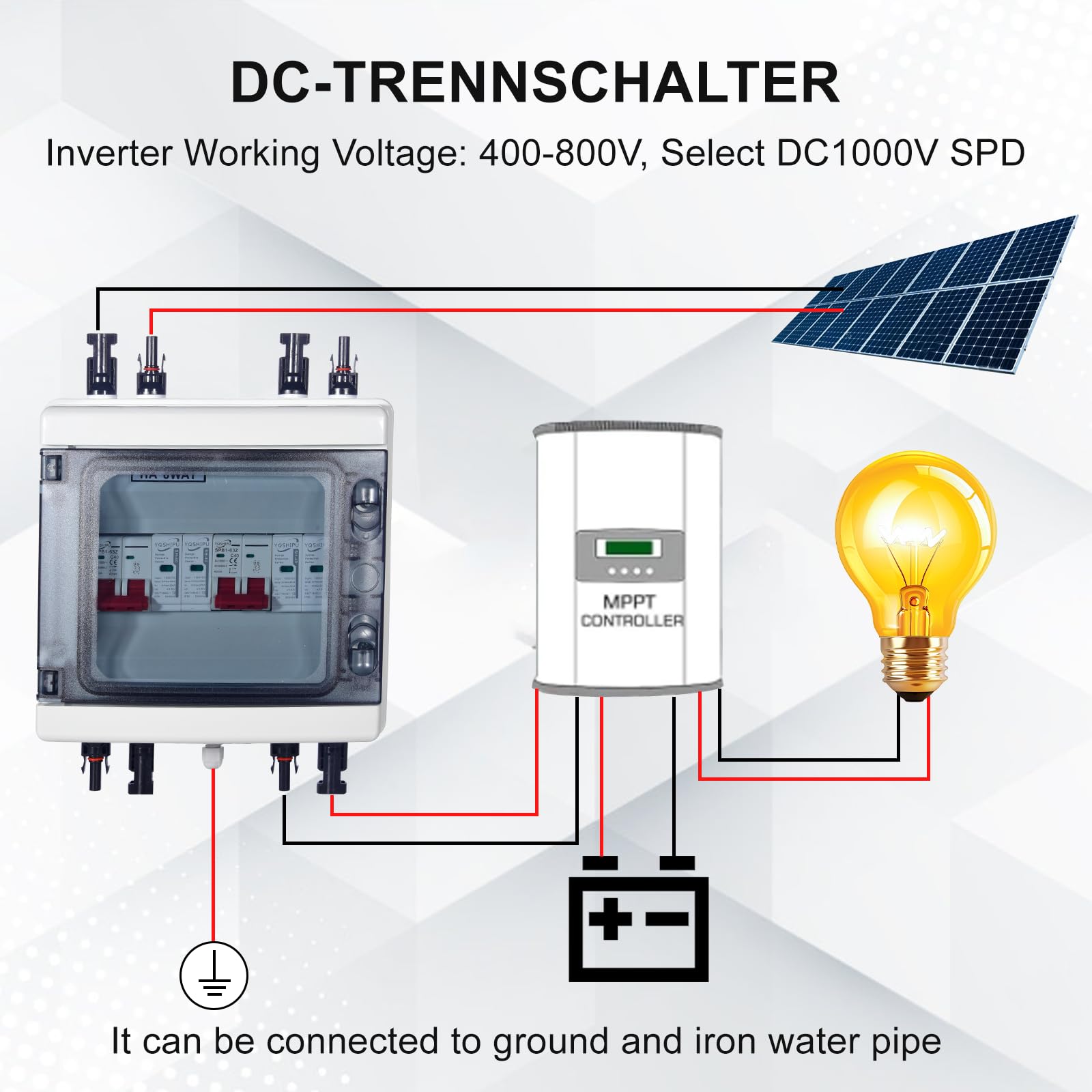 HENYEER Protezione contro le sovratensioni fotovoltaiche, interruttore isolatore CC 2 in 2 uscite Interruttore automatico di protezione contro i fulmini, interruttore isolatore CC 40 A/1000 V, scatola