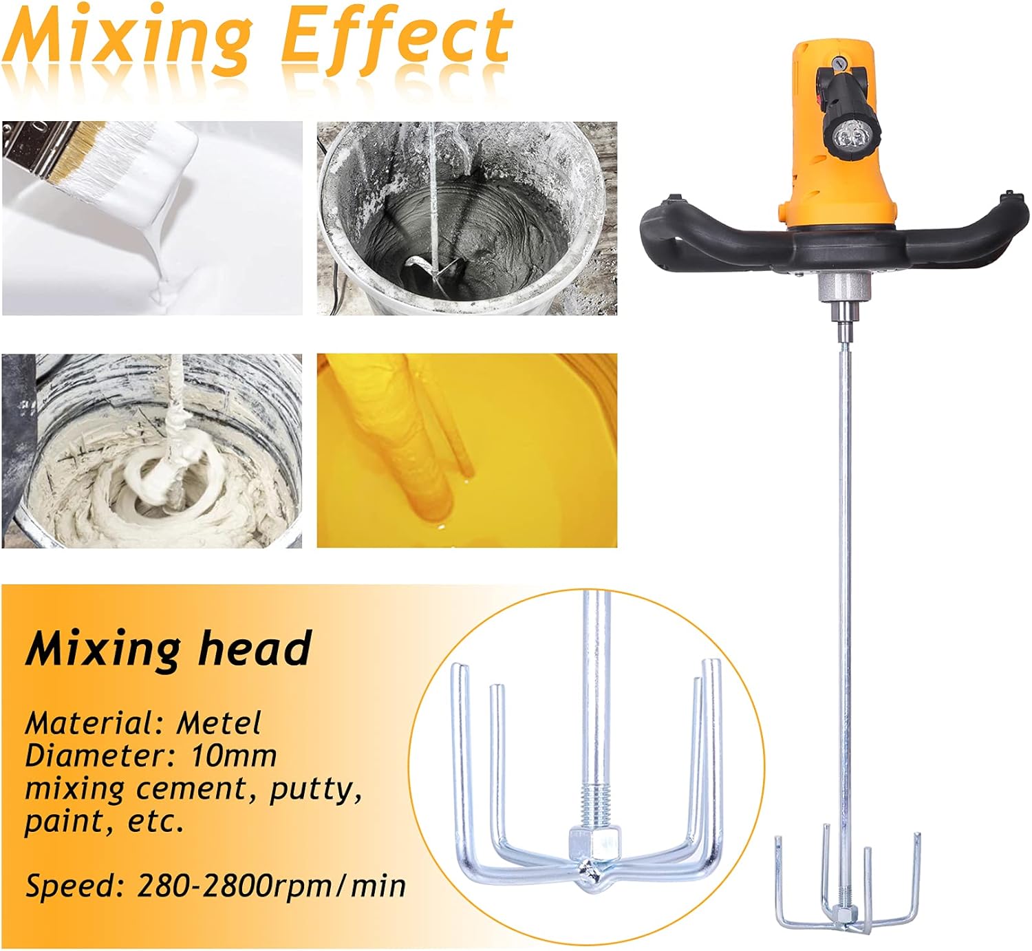 Concrete Trowel with Mixing Rod, Concrete Mixer, 80-200RPM 1680W Electric Plaster Mortar Cement Putty Trowel, Wall Smoothing Polishing Machine