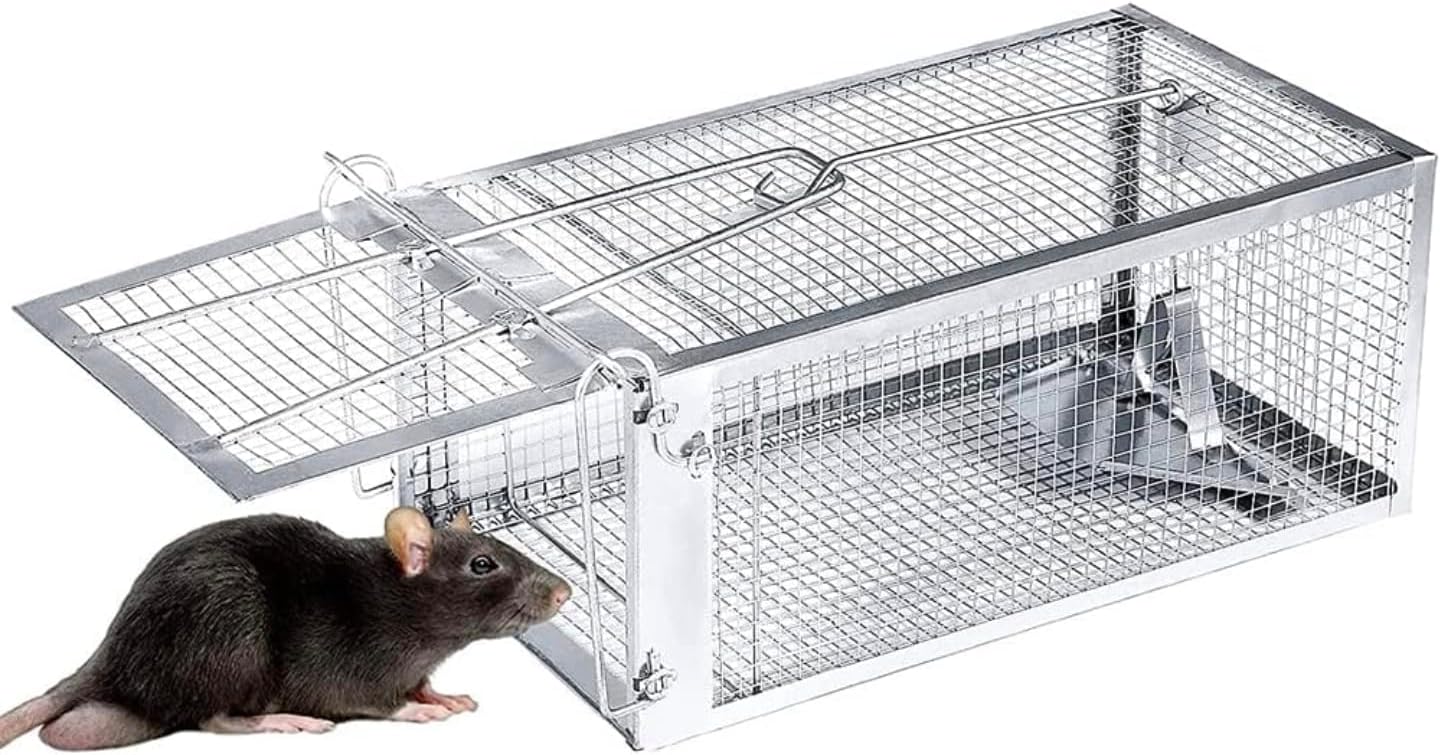 Rat Cage Trap: Indoor & Outdoor Rat Trap Box for Rats, Mice, Chipmunks, and Similar-Sized Rodents - Mouse Control Bait Catch