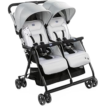 Chicco OHlal  Twin Twin Pushchair from Birth to 15 kg Pushchair for Twins and Siblings Adjustable Foldable Twin Buggy Rain Cover and Extendable Hood