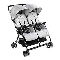 Chicco OHlalà Twin Passeggino Gemellare Doppio da 0 Mesi a 15 kg, Passeggino Leggero Reclinabile e Pieghevole, Poggiagambe Regolabili, Parapioggia e Capottina Estendibile Silver Cat, Grigio