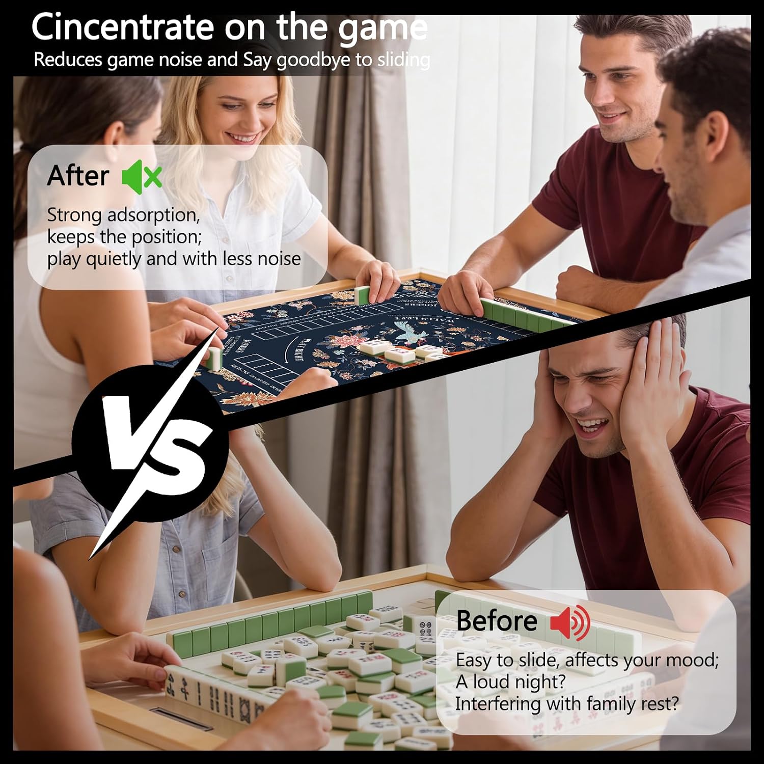 Mahjong Mat with Black Carrying Bag, 31.5"x31.5" Waterproof Mahjong Table Mat, with Natural Rubber Non-Slip Backing, Includes 3 Dice & Travel Bag (Deep Blue)