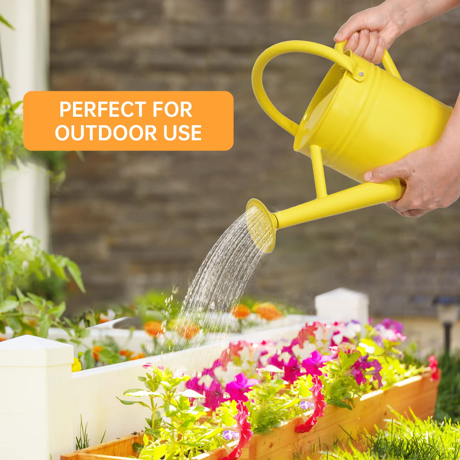 Metall-Gießkanne für Outdoor-Pflanzen, Gießkanne aus verzinktem Stahl mit abnehmbarem Auslauf, 3,5 l, perfekte Dekoration für Haus und Garten, Gelb