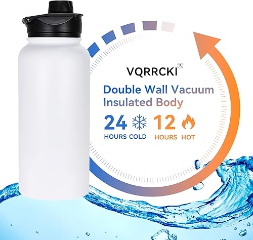 Miniatura 2 de Paquete de 4 botellas de agua aisladas de 32 onzas, botellas de agua deportivas de acero inoxidable con tapa con popote y tapas de boca ancha, vacío