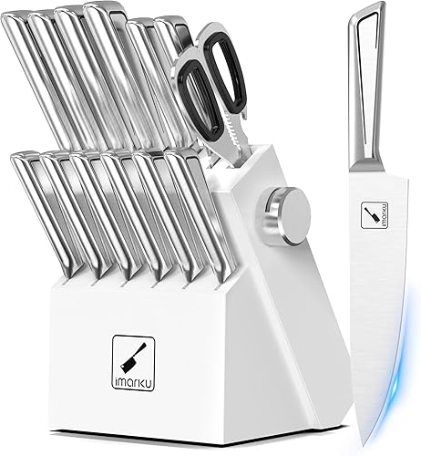 imarku Juego de cuchillos de 14 piezas con bloque, afilador integrado, cuchillos de cocina de acero inoxidable de alto carbono, aptos para