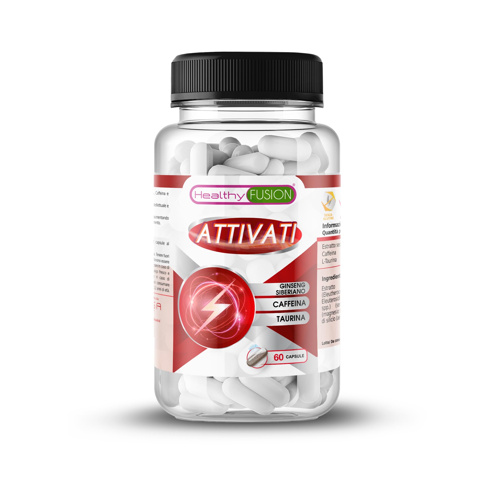 Healthy Fusion - Actívate | L-Taurina + Cafeína + Ginseng Siberiano | Integratore alimentare | 60 capsule