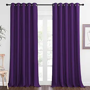NICETOWN Patio Blackout Curtain Panels - Extra Wide Sliding Door Thermal Insulated Drape, Privacy Room Divider Curtain for Bedroom Office (Royal Purple, 66 x 118 Inch Long)