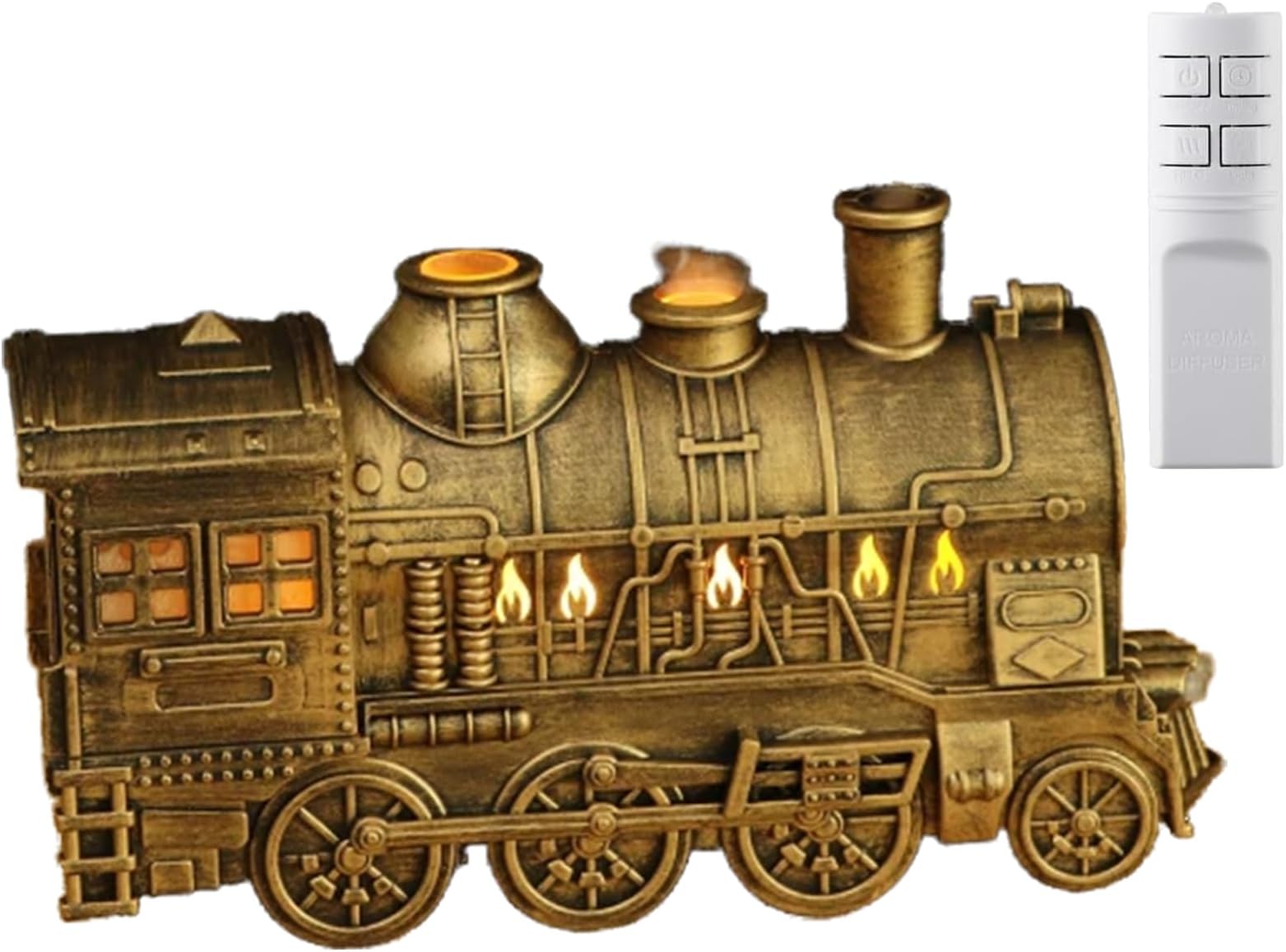 Christmas Gold Train Diffuser with Remote Control, Vintage Steam Train Diffuser, 2 Spray Night Light Modes Locomotive Air Evaporative Aroma Diffusers for Office Desk Timed Shutdown (02)