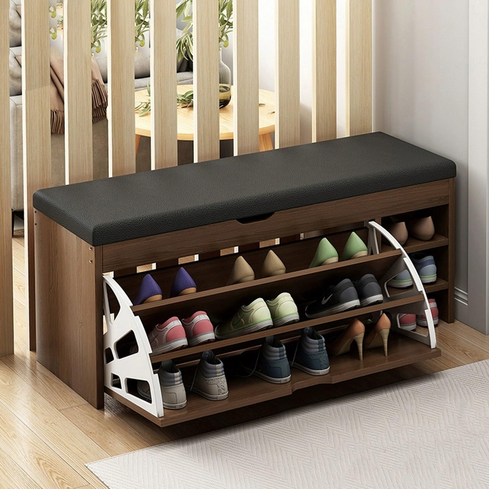 Meuble de salon porte-chaussures de chambre compact avec plateau relevable et tiroir