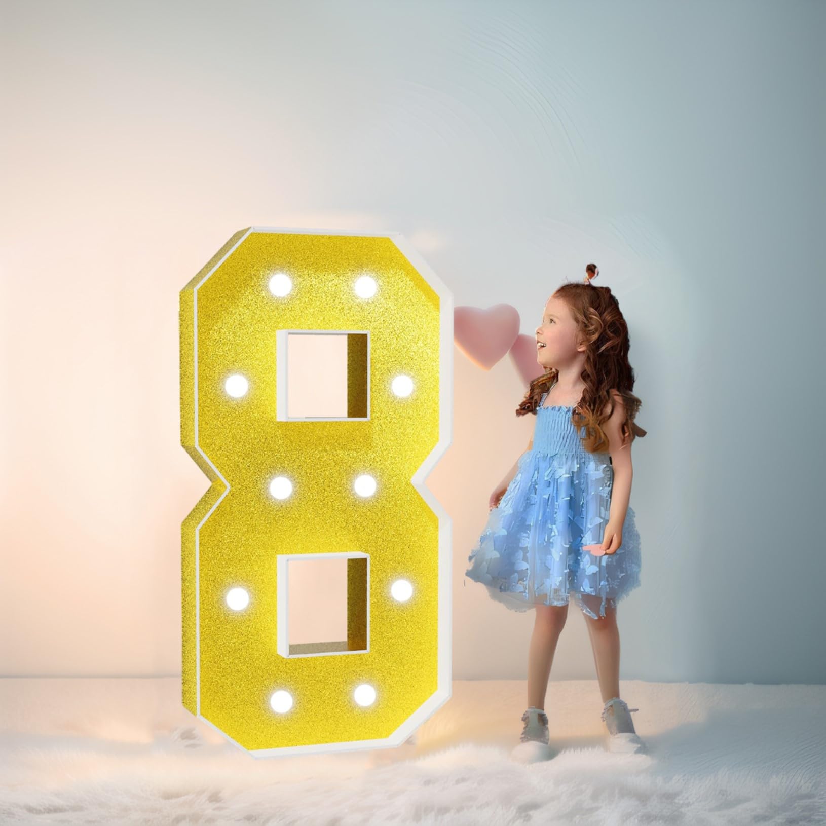 Syibelters Number 8 120Cm-4Ft Gold Giant Led Light Up Numbers 8, Mosaic Marquee Light Up Sign, Led Number Lamps For Valentine's Day Birthday Christmas