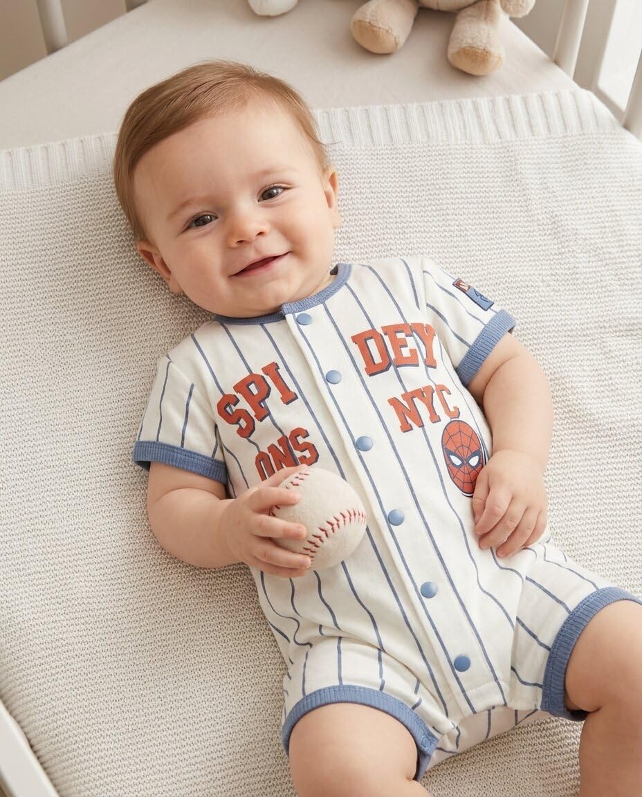 Marvel Spider-Man Boys’ Baseball One Piece Romper Newborn to Toddler