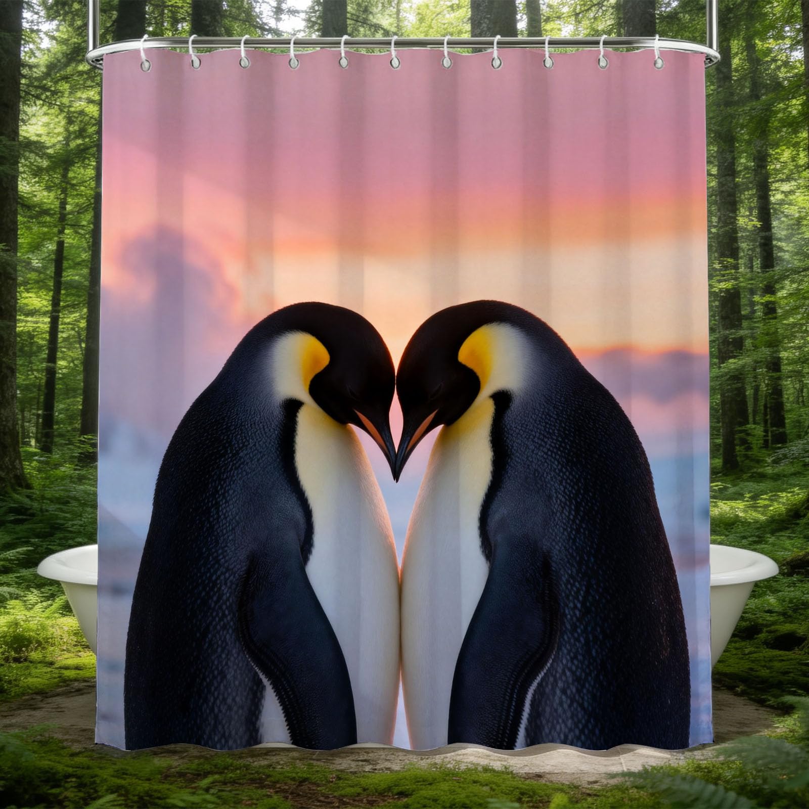 Hongduo 3D Emperor Penguin Shower Curtain for Stalls Bathtubs Cute Lovely Bathroom Decor Shower Curtain Set Polyester Fabric Waterproof 180x200cm/71X79 Inch with Hooks