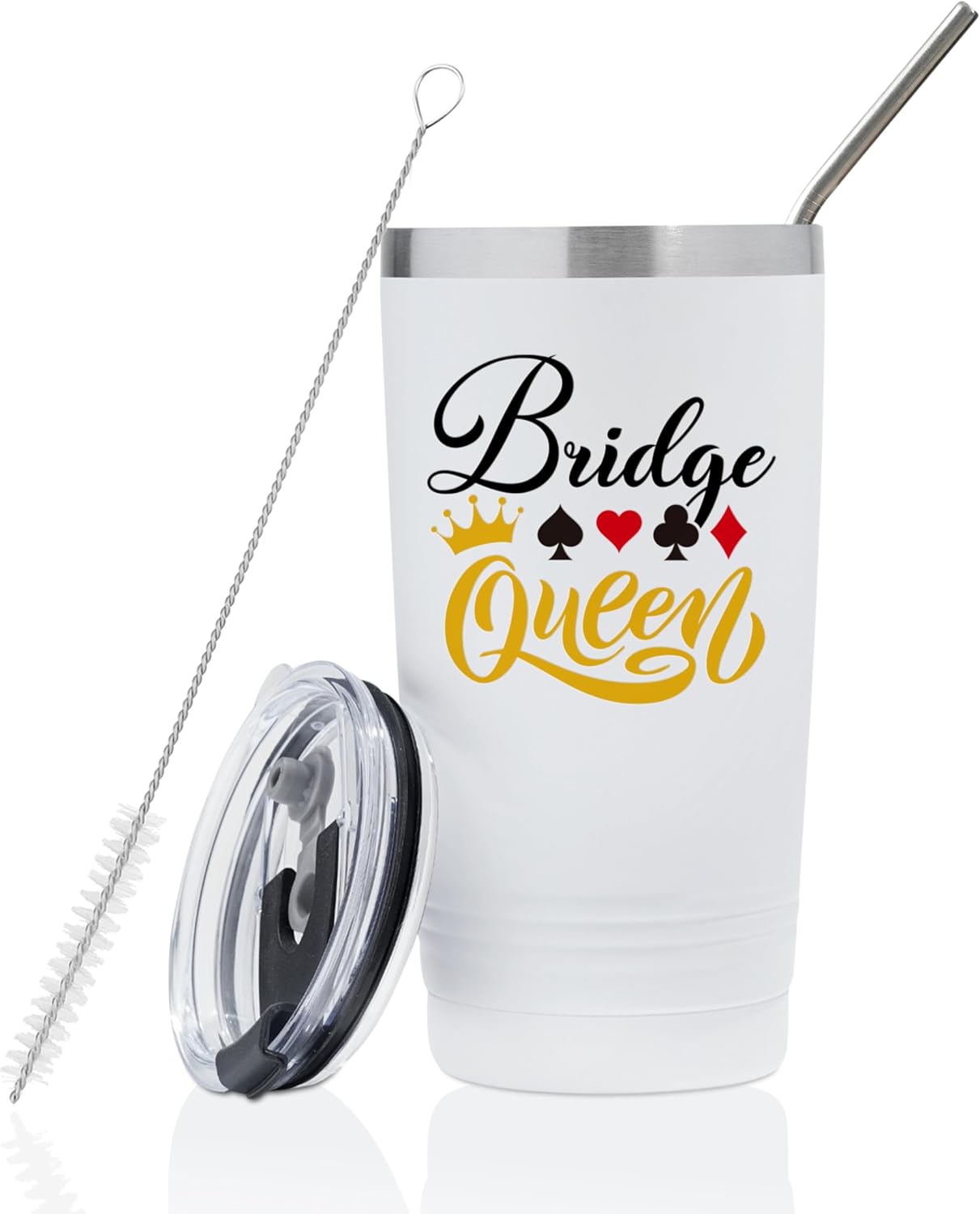 Onebttl Bridge Players Gifts for Women, 20oz/590ml Double Wall Vacuum Insulated Stainless Steel Tumblers Cups - Bridge Queen, White