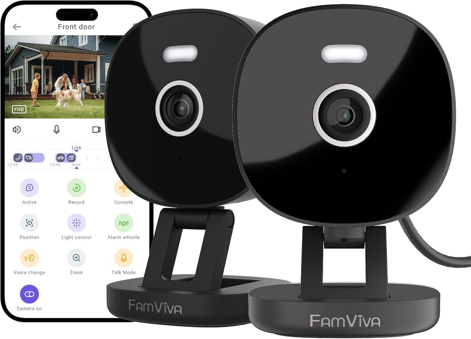 2K Security Camera Wired, Outdoor/Indoor for Home, Pet, Baby, Nanny, IP65 Waterproof Color Night Vision, White Light & Siren, Recording, Motion Detection, Works with Alexa,Black-2P