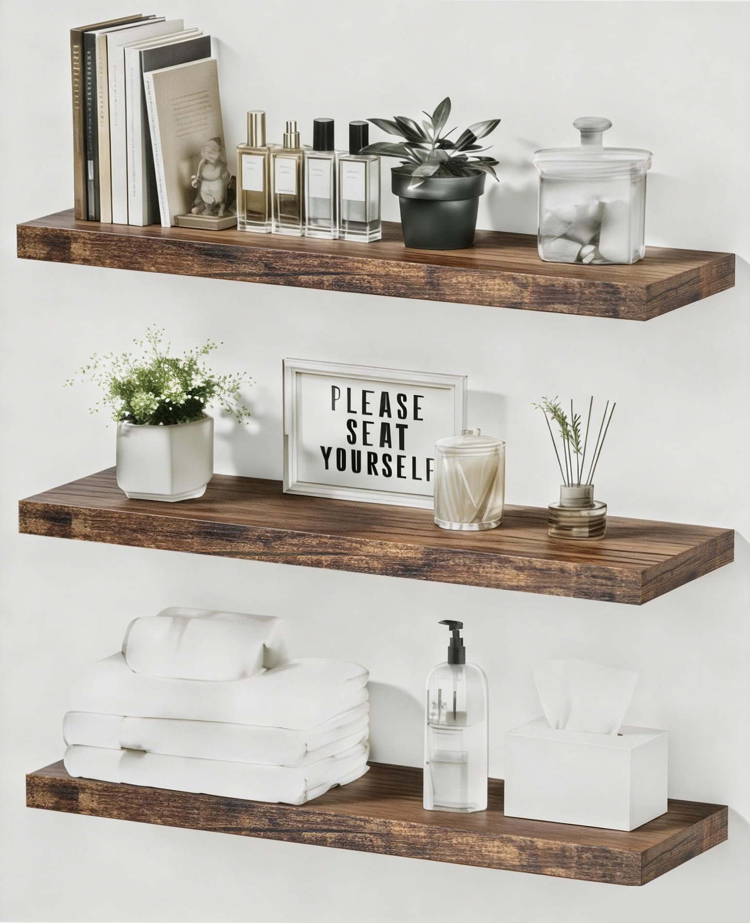 Duvique Easy Install Floating Shelves, 15.7 Inch Wall Mounted Wooden Shelf, Small Hanging Shelf for Home Decor, Books and Storage, Organizer for