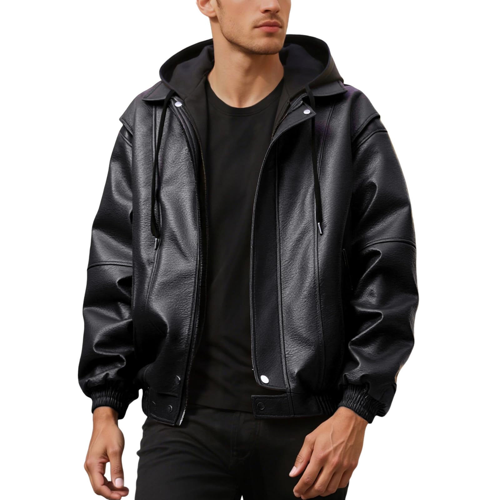 Chaqueta de piel para hombre, chaqueta de motorista con cremallera, clásica, vintage, de piel sintética, Rockabilly, motero, estilo rockero, punk, para el tiempo libre, chaqueta de rockero