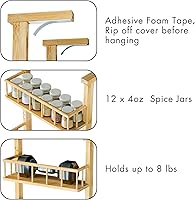 Vista 5 de Hanging Spice Rack for Refrigerator - 3 Tier Bamboo Kitchen Counter Shelf Organizer for Can Seasoning Storage, Adhesive to Fridge & Pantry Side