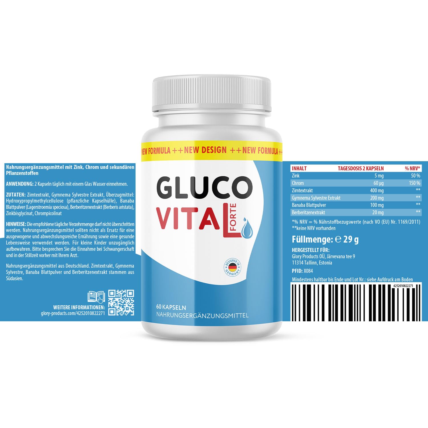 GlucoVital Forte Kapseln | Reich an Zink und Chrom | Einfache Anwendung | 60 Kapseln Inhalt