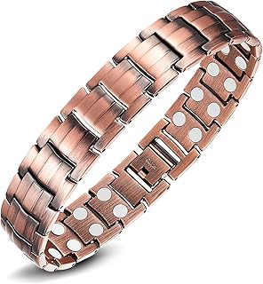 Copper Bracelets for Men,Magnetic Wristbands Bracelet with Double Row Strength Magnets,Copper Magnetic Brazaletes with Remove Tool & Jewelry Gift Box