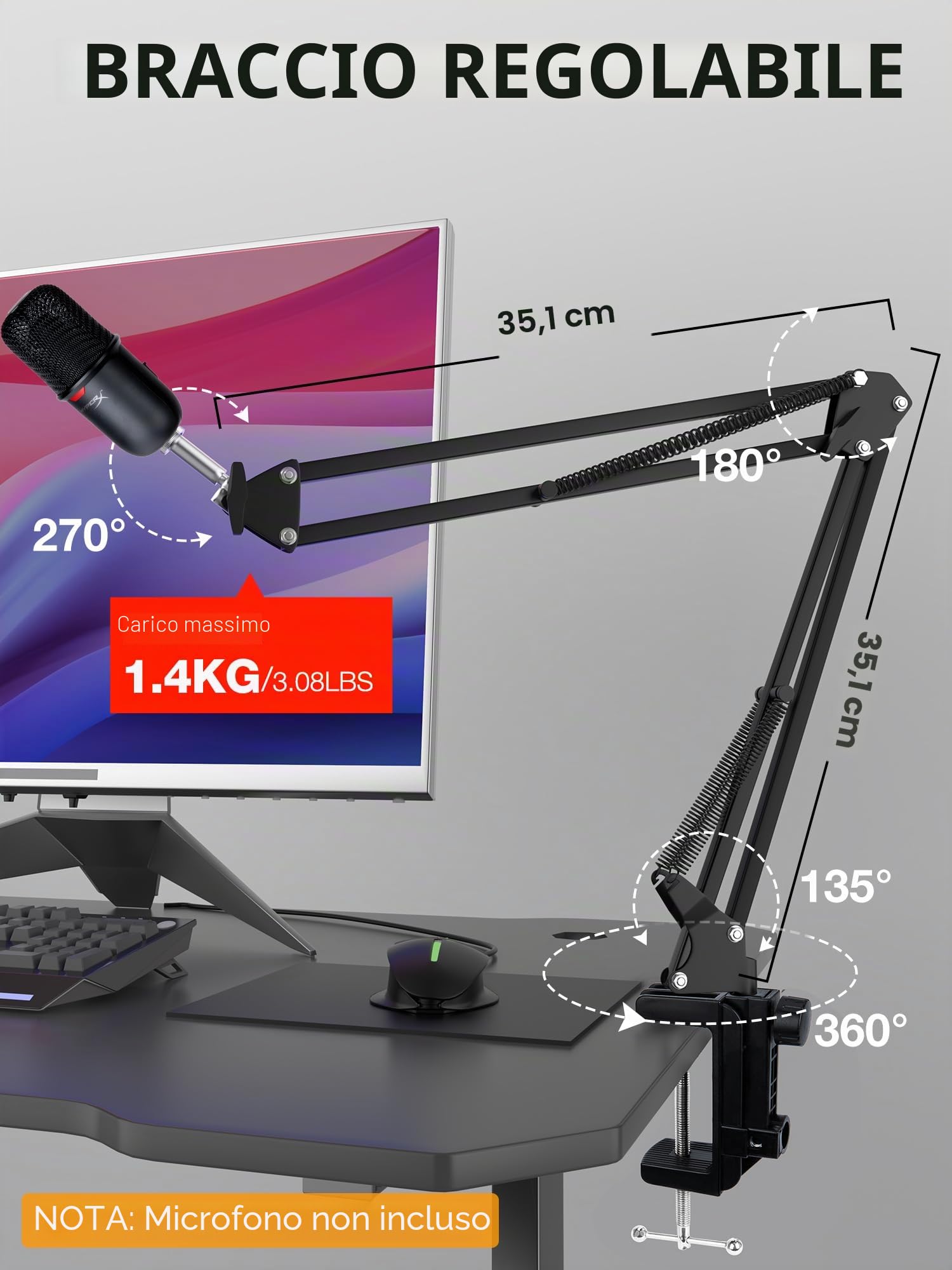 SUNMON Braccio Microfono per HyperX SoloCast 2 - Supporto Microfono Universale da Scrivania per SoloCast QuadCast S / 2S Rode Podmic Blue Yeti Fifine e la maggior parte dei Microfoni (Nero)