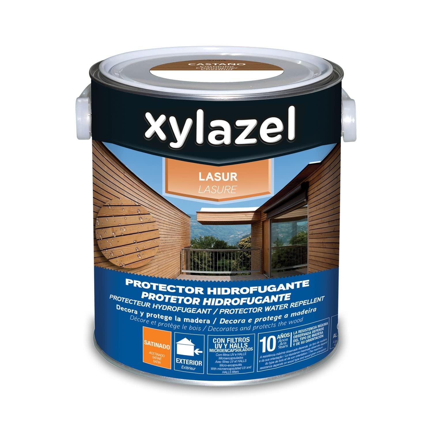 XYLAZEL 2163904 Lasur Protector Hidrofugante Satinado, Color Castaño, 2.5 l