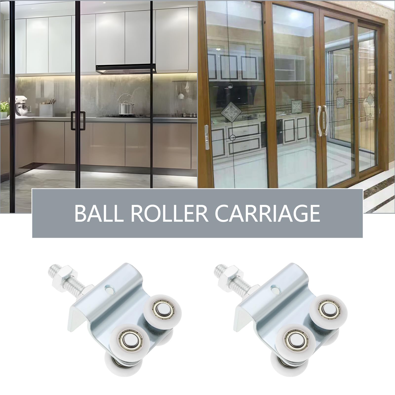 YINETTECH 2PCS Nylon Sliding Track Roller Device Stainless Steel Roller Carriage Kit with Bolts Nuts for Barn Doors Sliding Doors Kitchen Spaces - Image 2