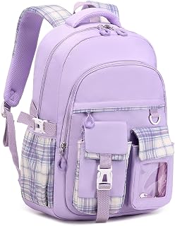 PIG PIG GIRL Girls Backpack, Lightweight Kids Backpack Functional Pockets Kawaii School Backpack Watrer Resistant Boogbag for Primary Elementary School,Purple