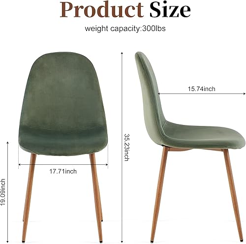 Miniatura 2 de Juego de 4 sillas de comedor de terciopelo, asientos modernos con patas de metal para sala, dormitorio, comedor, sillas verdes para comedor, juego