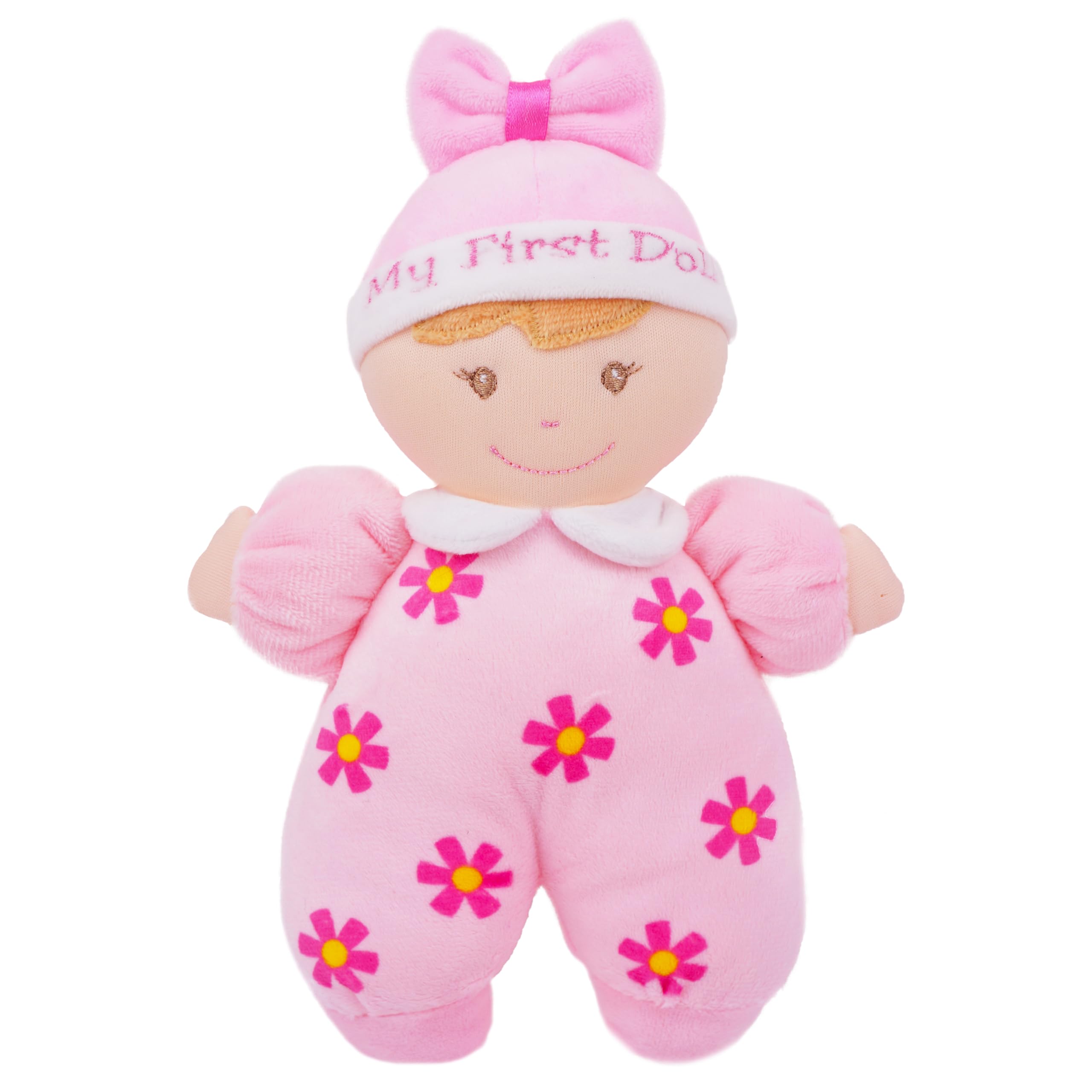 June Garden 9" My First Doll Sienna - Soft Plush Baby Doll with Rattle - Pink Outfit