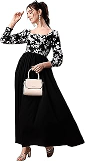 sheetal associates Women's Floral Printed Crepe Dress with Full Lenth Full Sleeve Floral Pattern and Fit & Flare Style | Beach Tipe Dress-picture-27