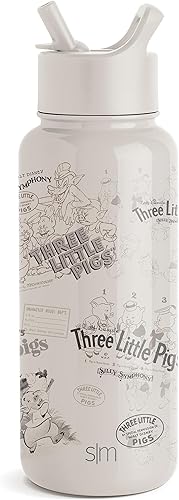 Simple Modern Disney Three Little Pigs botella de agua con tapa con pajita, termo de acero inoxidable con aislamiento al vacío  Regalos para mujeres
