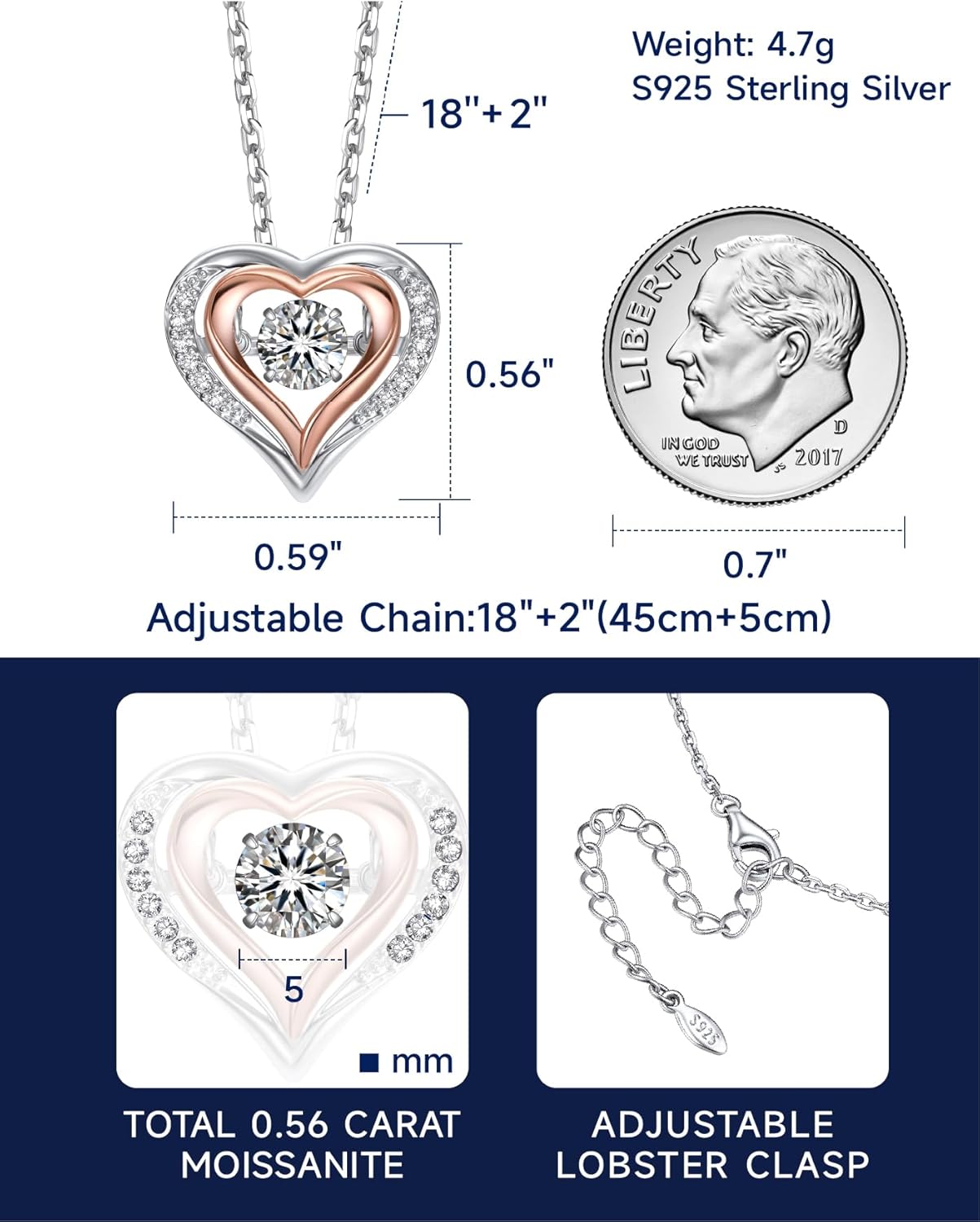 MomentWish Necklace for Women, Sparkling Gift for Her, 1Carat Moissanite Heart Pendent for Her, 925 Sterling Silver Dance Necklace for Anniversary Christmas Valentines - Image 6