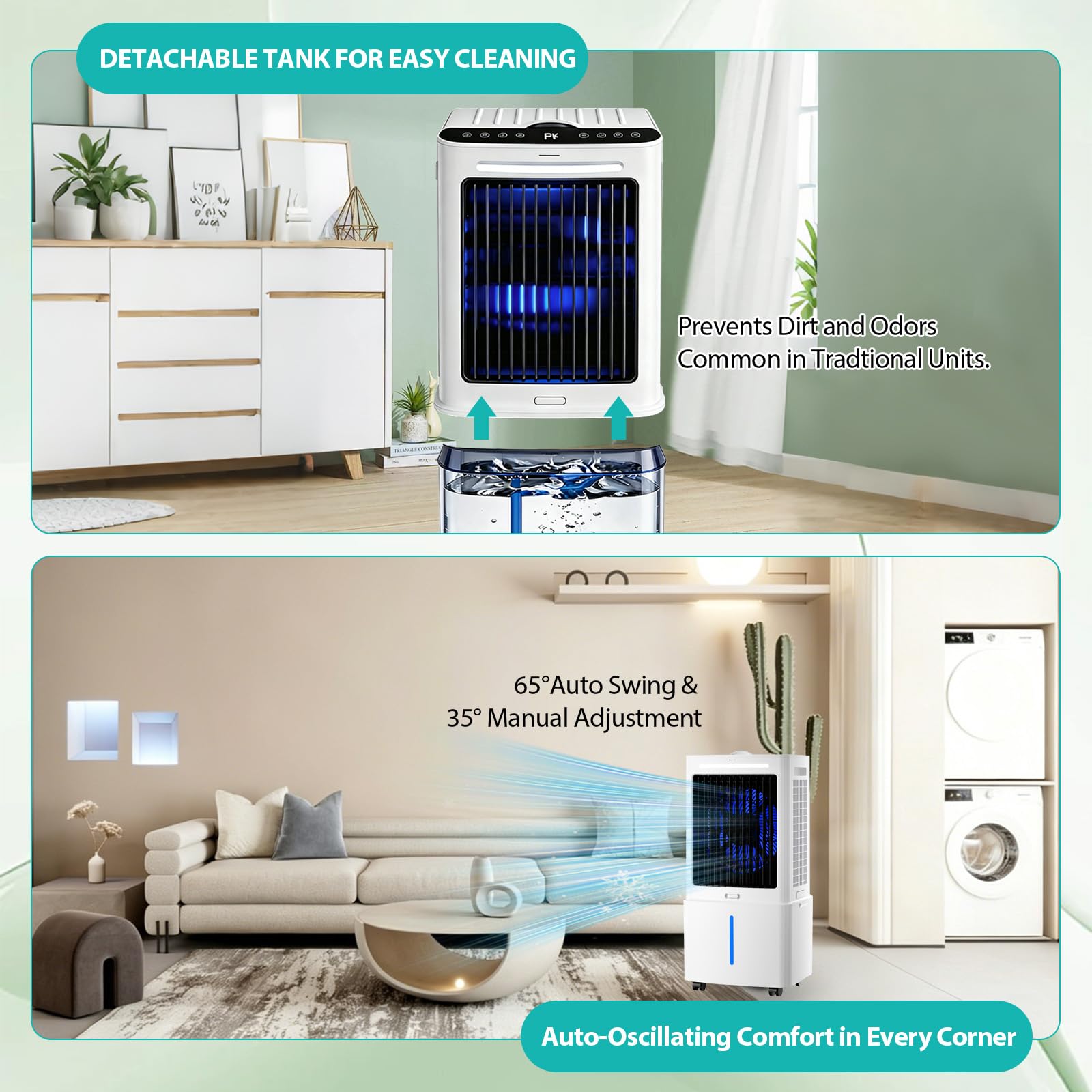 Climatizador Evaporativo Silencioso 25L Sin Tubo con Mando, Ventilador de Agua 24 Velocidades, 6 Bloques de Hielo, Temporizador 12H, Oscilación 90° para Habitación, Oficina, Garaje