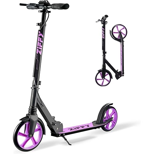 ZIFFY Scooter for Kids with Hand Brake, Foldable Kick Scooter for Ages 6-12, Lightweight Scooter for Boys with 4 Adjustable Heights, ABEC9 Bearings, Supports Up to 260 lbs