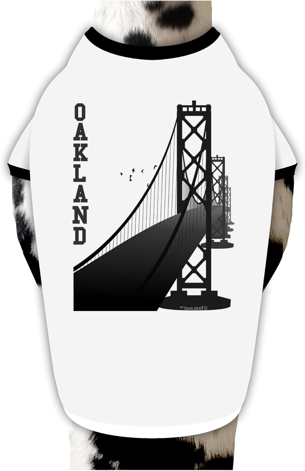 TOOLOUD Oakland Text Bay Bridge Dog Shirt White with Black XL