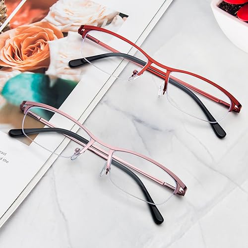 Miniatura 7 de KoKoBin Lentes de lectura de media lectura, 2 pares de lentes de marco de metal, lectores de bisagra de resorte con bolsa de cuero para hombres y