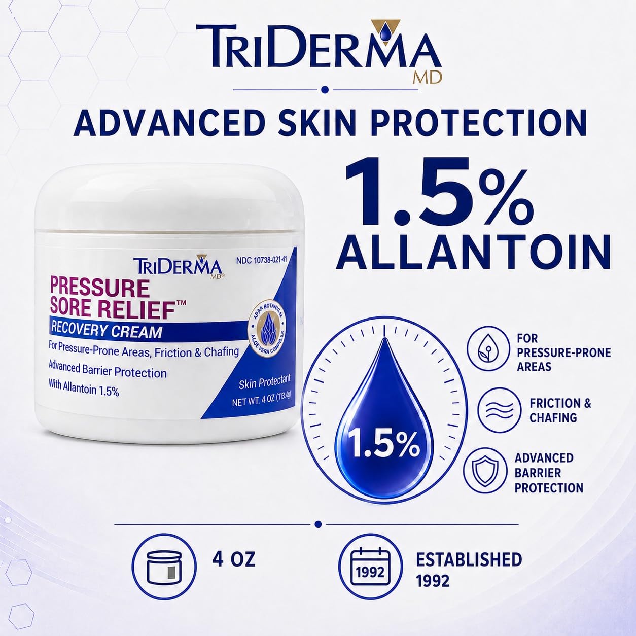 TriDerma MD Pressure Sore Relief Healing Cream for Bed Sores Treatment, Ulcers, Pressure Sores, Wound Healing, Chafed Skin and Hard-to-Heal Skin Sores with Calendula and AP4 Aloe — Amazon image 2