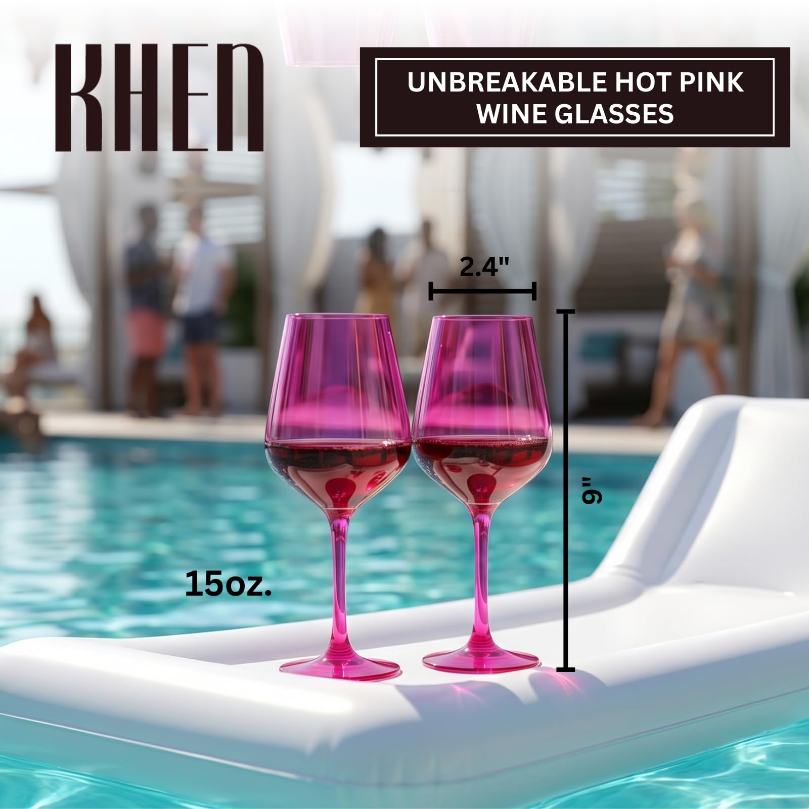 Copas de vino irrompibles de color rosa intenso, flotantes para piscina, juego de 2, vasos Tritan, irrompibles de color magenta y rosa rubor clásico, vasos inastillables de plástico sin BPA, rojo y
