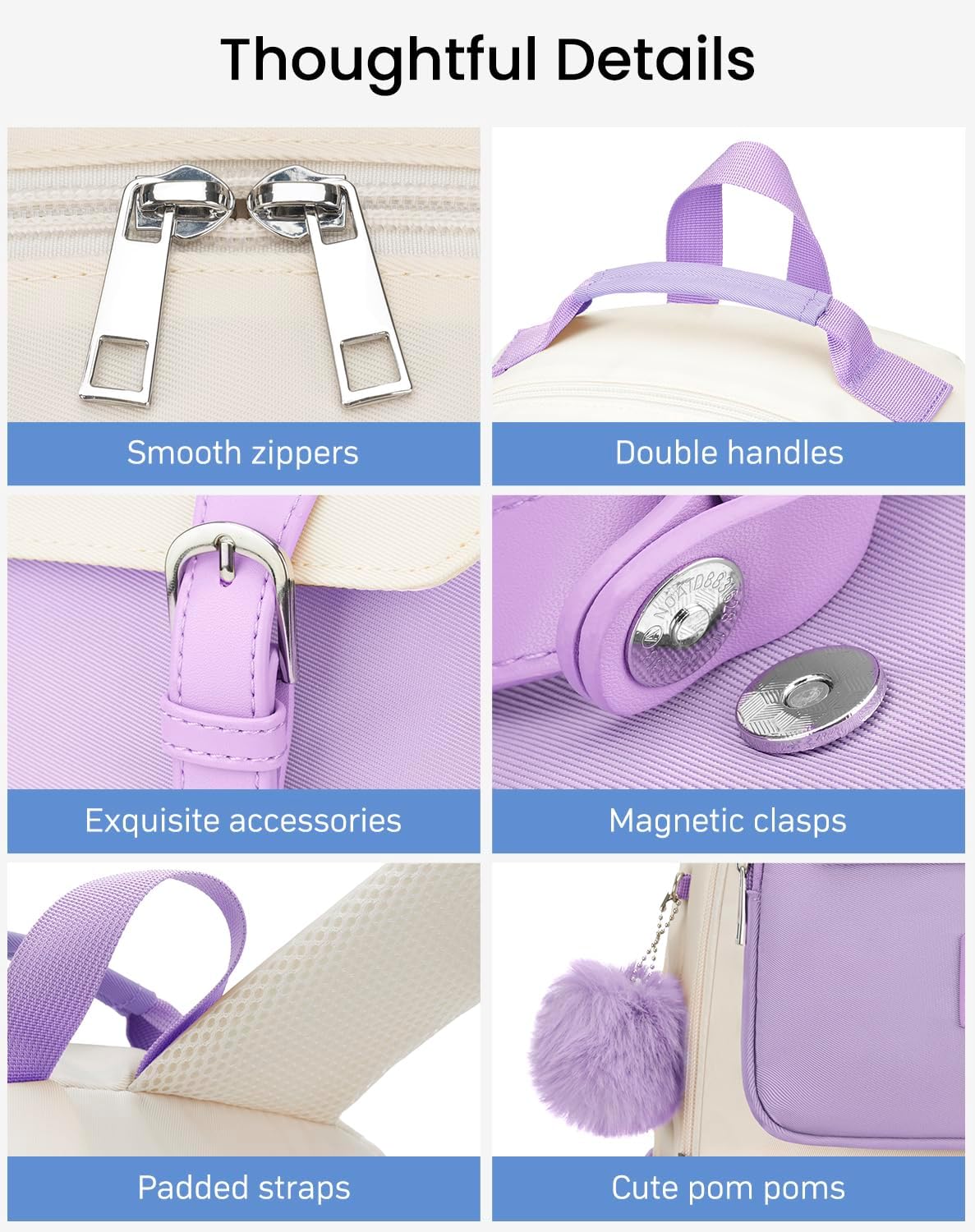 Girls Backpack, Aesthetic School Bookbag Large for Teens Middle High School Travel Cute Laptop Backpack for Women College Students Mochila Mujer, Purple